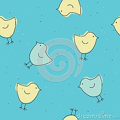 Seamless funny pattern with cute baby birds Vector Illustration