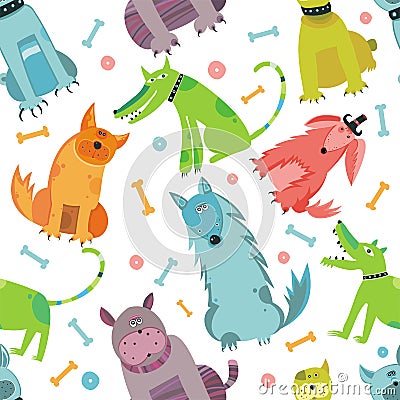 Seamless Funny vector dogs. Vector Illustration