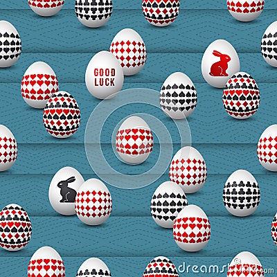 Seamless gambling background with red and black symbols over ea Vector Illustration