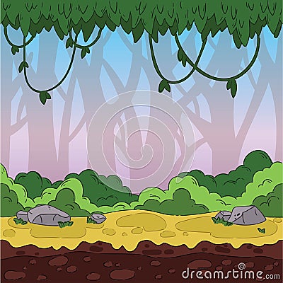 Seamless game background. Jungle landscape for game design. Vector Illustration