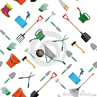 Seamless gardening tools pattern. Vector Illustration