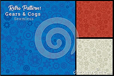 Seamless Gears Cogs Pattern 3 color options Vector Illustration