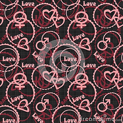 Seamless gender hearts circles on black Stock Photo