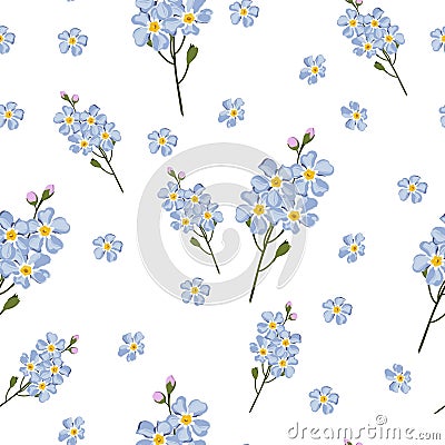 Seamless gentle background with watercolor style forget-me-not. Beautiful pattern. Summer, cute, sky blue little flowers. Stock Photo