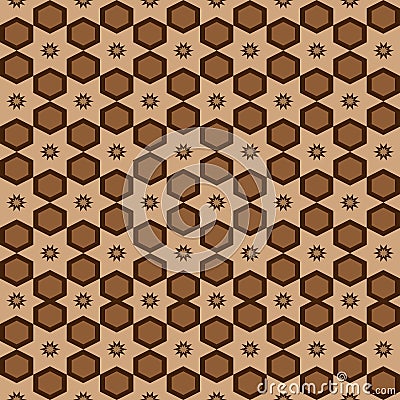 Seamless geometric arabesque Arabic oriental pattern vector traditional ethnic background design with brown hexagons ethnic star Vector Illustration