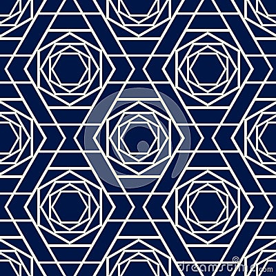 Seamless geometric flower pattern design navy blue color Vector Illustration