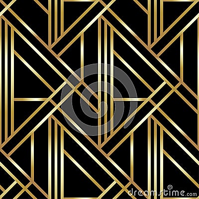 Seamless geometric golden Art Deco pattern. Vector fashion backdrop in vintage style. Vector Illustration