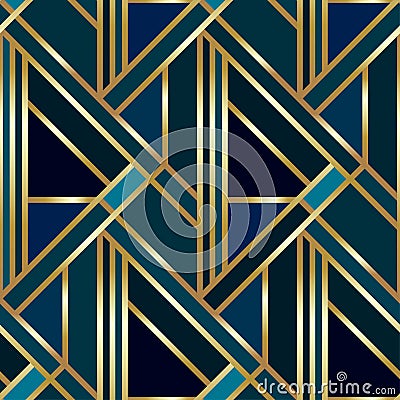 Seamless geometric golden Art Deco pattern. Vector fashion backdrop in vintage style. Vector Illustration