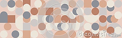 Seamless geometric mosaic in trendy coffee shades, circles and squares texture for textile or wallpaper. Vector Illustration