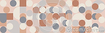 Seamless geometric mosaic in trendy coffee shades, circles and squares texture for textile or wallpaper. Stock Photo