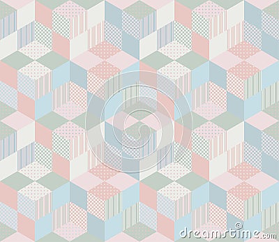 Seamless geometric patchwork pattern in pastel tones. Vector Illustration
