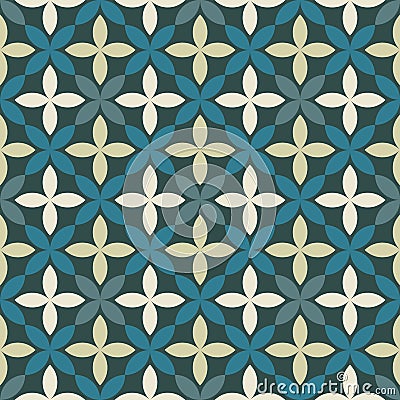 Seamless geometric pattern with abstract floral elements based on Arabic ornaments. Geometric checkered background in blue and Vector Illustration