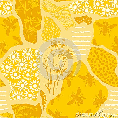 Seamless geometric pattern with bee. Modern abstract honey design. Vector Illustration