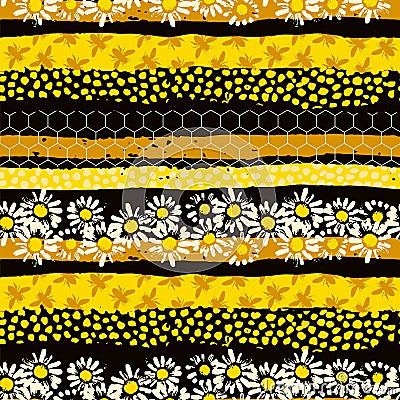 Seamless geometric pattern with bee. Modern abstract honey design. Vector Illustration