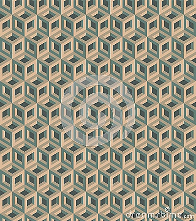 Seamless geometric pattern formed of metallic cubes. Vector Illustration