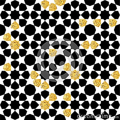 Seamless geometric pattern with gold shine . Geometric simple print. Vector repeating texture. Islamic pattern. Seamless Vector Illustration