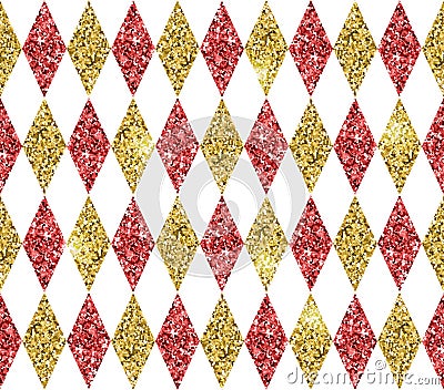 Seamless geometric pattern of golden, red and white rhombuses. Vector Illustration