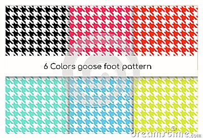 Seamless geometric pattern goose foot, hound tooth vector illustration set, collection of colorful classic English check Vector Illustration