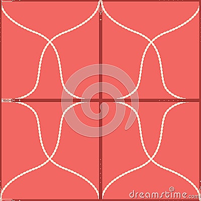 Seamless geometric pattern with belts, ropes and buckles. Complex vector print in coral, red and cream. Vector Illustration