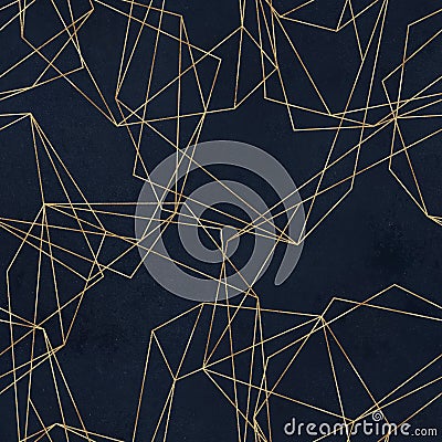 Seamless geometric pattern on navy background. Abstract gold polygonal geometric shapes / crystals Stock Photo