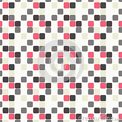 Seamless geometric pattern with pink, light blue, violet and grey squares Vector Illustration