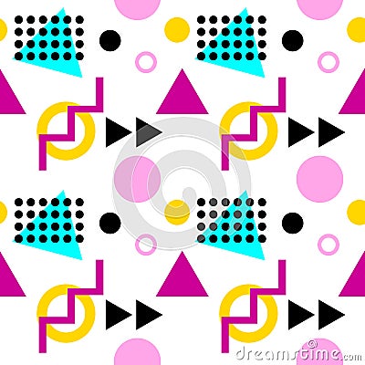 Seamless geometric pattern with triangles, dots, zigzags and circles Vector Illustration