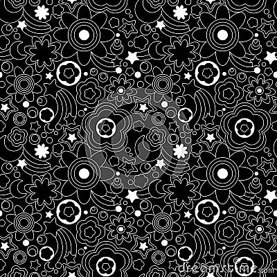 Seamless geometrical pattern with stars and flowers. Vector Illustration