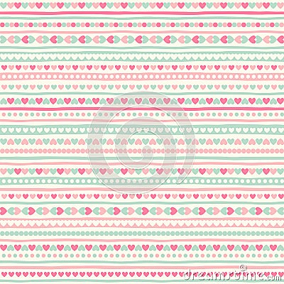 Seamless geometrical pattern with tiny heart and stripes Vector Illustration