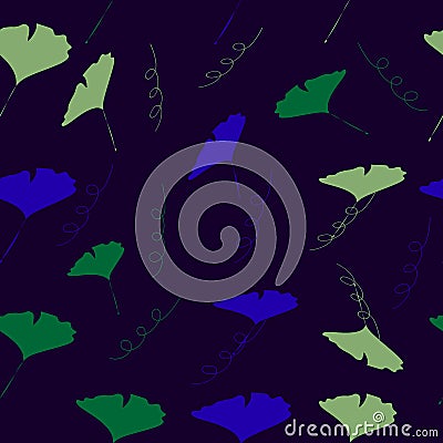 Ginkgo biloba leaf, seamless pattern, background Vector Illustration