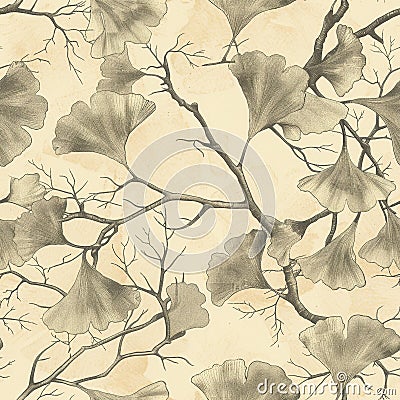 Seamless ginkgo leaf pattern emphasizing elegant symmetry and unique vein structure Stock Photo