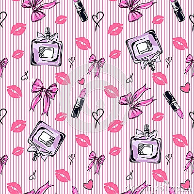 Seamless glamour fashion pattern in pink color Vector Illustration