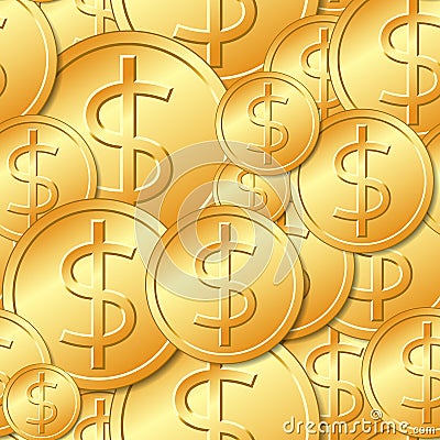 Seamless Gold Dollar Coin Pattern Vector Illustration