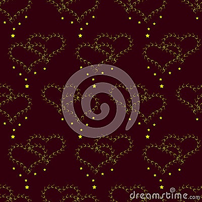 Seamless of gold hearts with little stars like pendant Vector Illustration