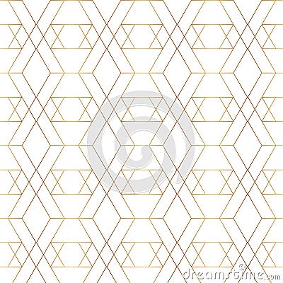 Seamless gold line geometric pattern. Background with rhombus, triangles and nodes. Golden texture. Stock Photo