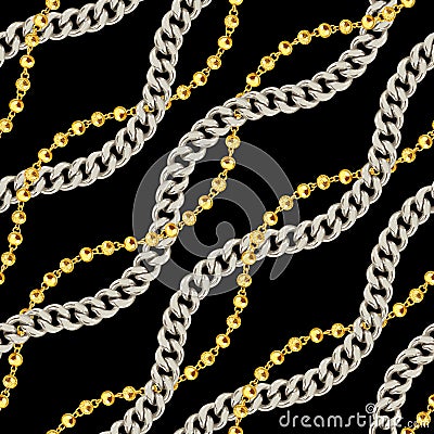 Seamless gold and silver chains pattern. Repeat design. Stock Photo