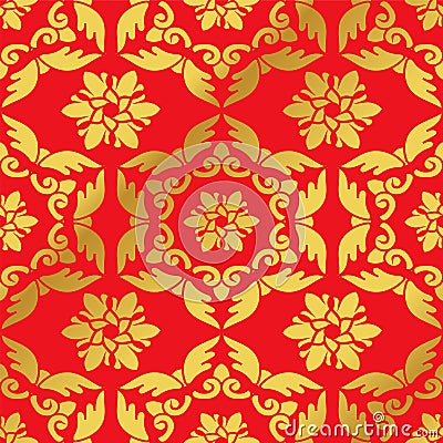 Seamless Golden Chinese Background Feather Polygon Spiral Cross Vector Illustration