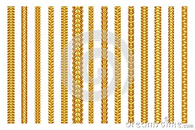 Seamless golden decoration chain braid ornament belt plait isolated gold pattern border set design vector illustration Vector Illustration