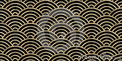 Seamless golden Japanese seigaiha wave pattern Stock Photo