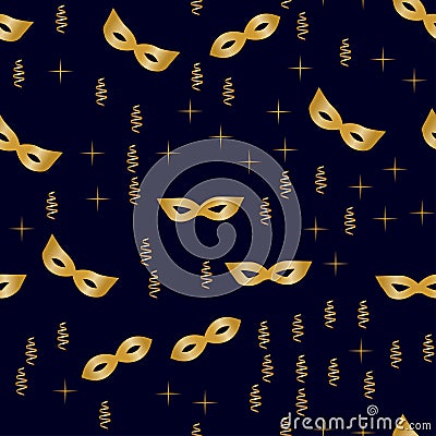 Seamless golden masks, streamers and stars 2 Vector Illustration