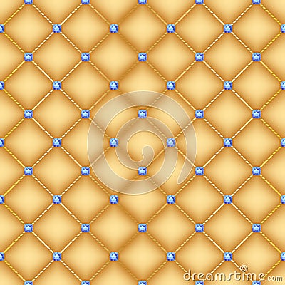 Seamless golden quilted background with pins. Vector Illustration