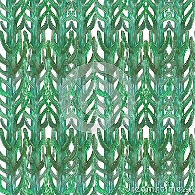 Seamless gouache green cacti pattern Stock Photo