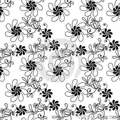 Seamless graphic design, flower in abstract styles on black white,vector illustration Vector Illustration