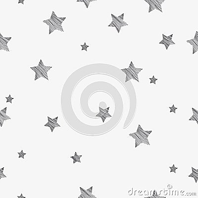 Seamless graphic pattern with the image of a simple geometric shape of the star. Vector illustration. Black and white, with Cartoon Illustration