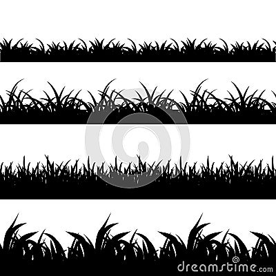 Seamless grass black silhouette vector set Vector Illustration