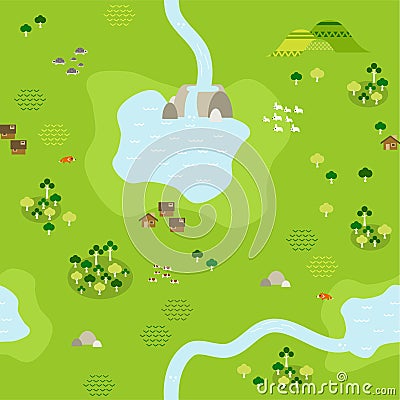 Flat Grassland Map Pattern Vector Illustration