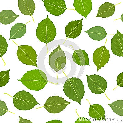 Seamless with green birch leaves Vector Illustration