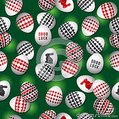 Seamless green gambling background with red and black symbols o Vector Illustration