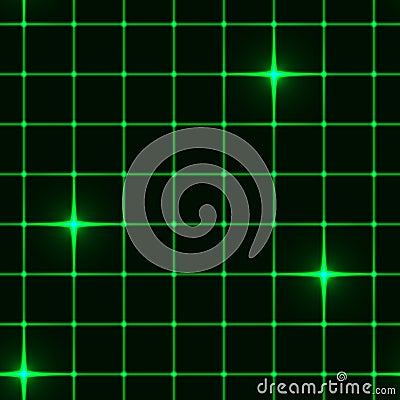 Seamless green grid with stars Vector Illustration