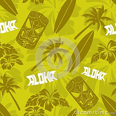 Seamless Green Luau Tiki Aloha Surf Pattern Stock Photo