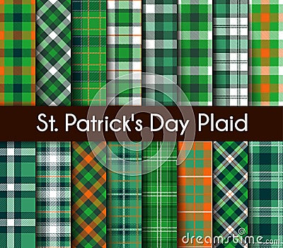 16 Seamless Green St. Patrick`s Day Plaid Vector Illustration